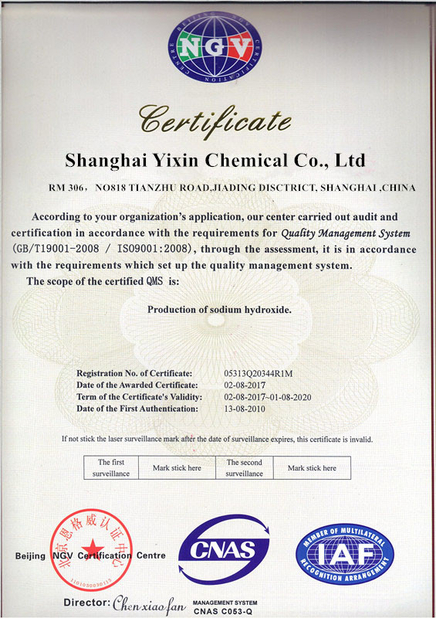 China Shanghai Yixin Chemical Co., Ltd. Zertifizierungen